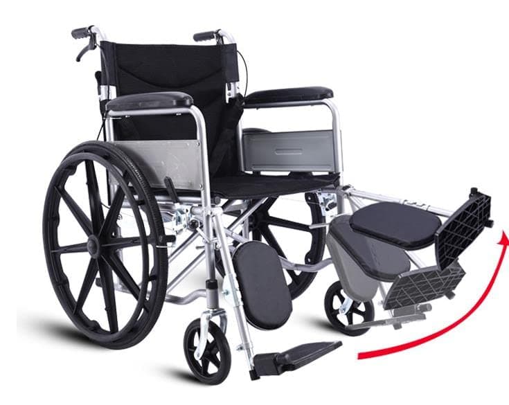 COOLBABY Thickened Steel Pipe Elderly Wheelchair Foldable Lightweight Disabled Wheelchair, Armrest + Leg Adjustable, With Handbrake (Black)