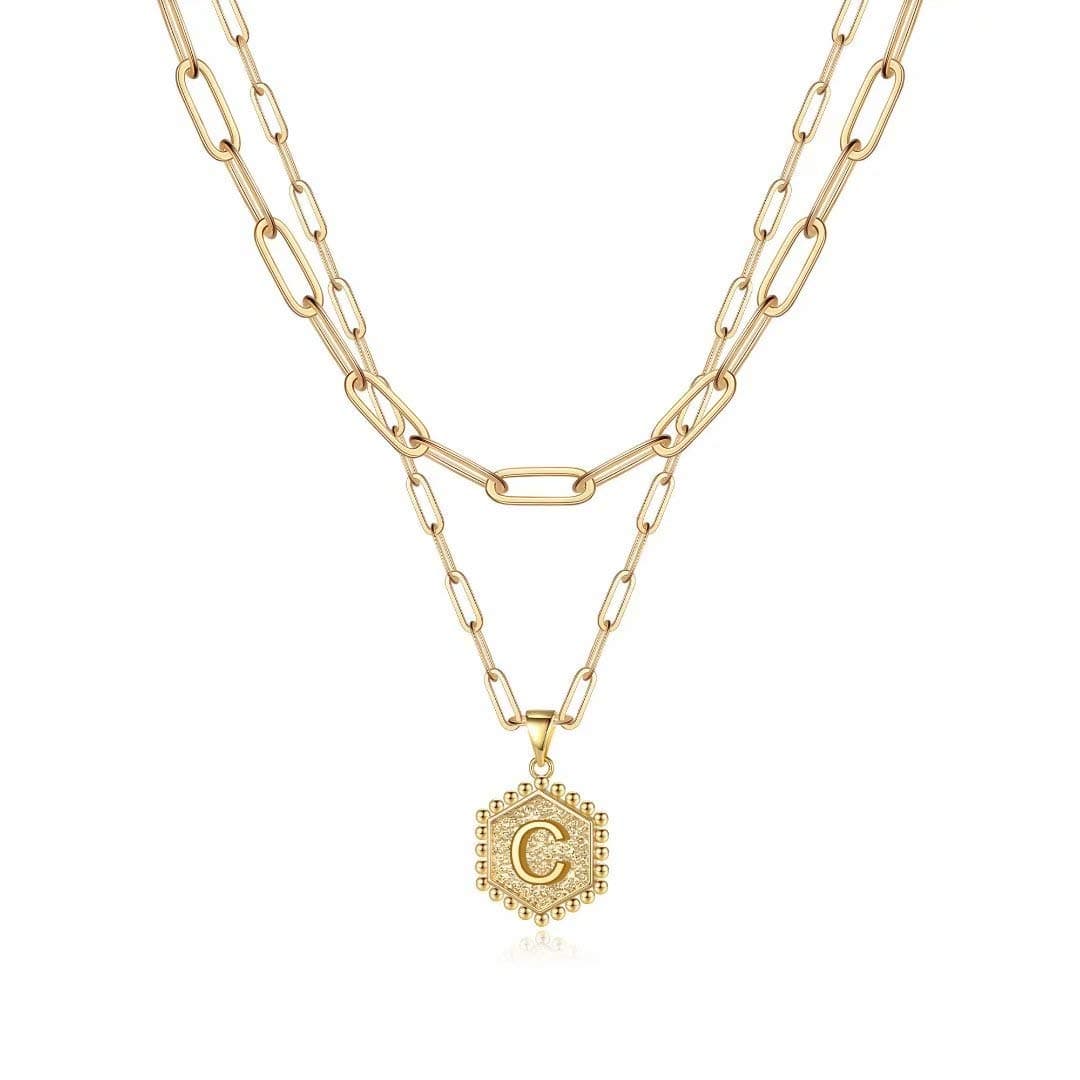Easter Gifts for Women Girls Easter Basket Stuffers, 14K-Gold-Plated Initial Necklaces for Women Cute Hexagon Letter Initial Necklace Layered Necklaces for Womens Teen Girl Gifts