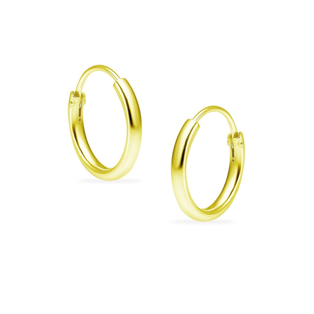Sterling Silver 10mm Endless Hoop Earrings Yellow Gold Flashed Small Cartilage Nose And Lips