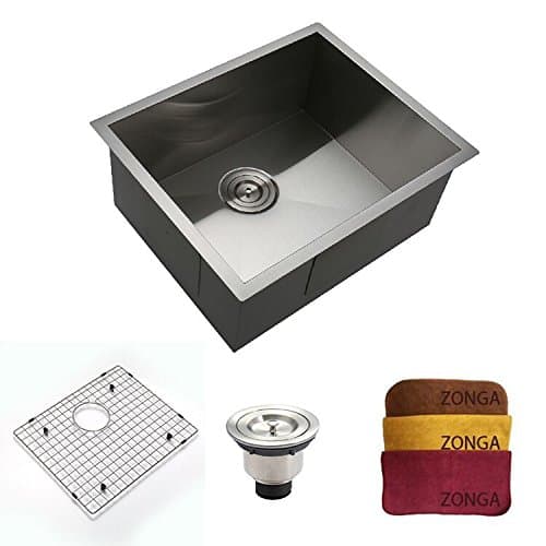 Zonga Commercial Kitchen Sink 18 Gauge Hamdmade Stainless Steel Kitchen Sinks Bowl with Dish Grid, Strainer and 12" 12" Dishcloth 2218