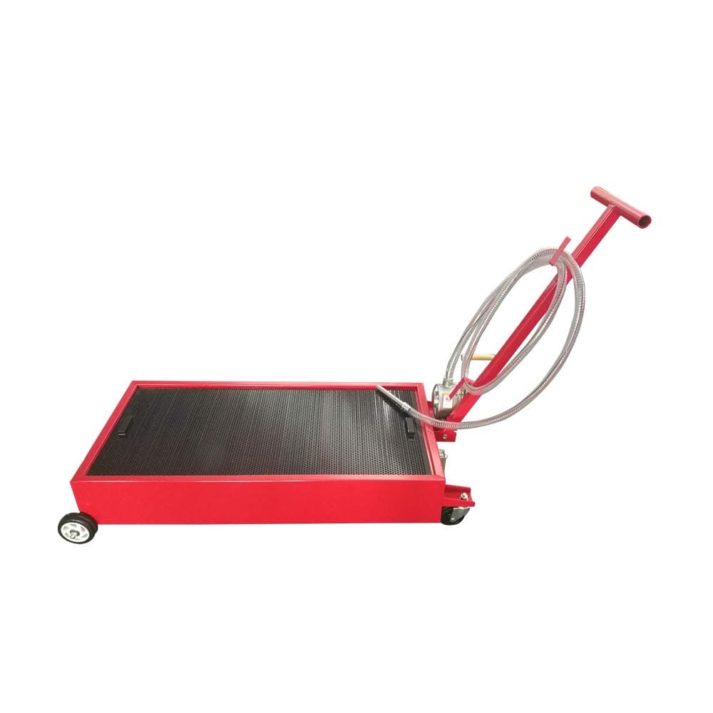 Portable 20 Gallon Oil Drain Pan Low Profile Dolly w/Pump 8’ Hose Car Truck