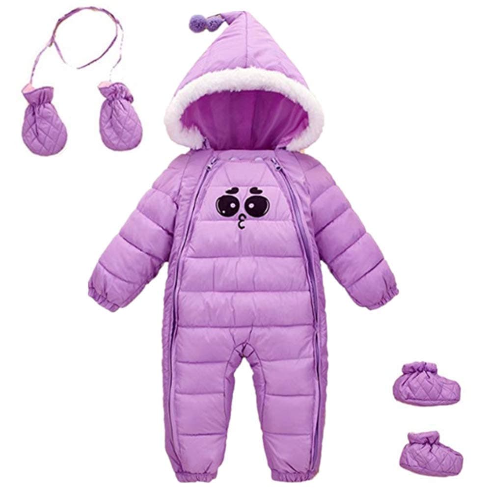 Baby Winter One Piece Snowsuit with Hood Gloves Zipped Toddler Padded Sleepsuit