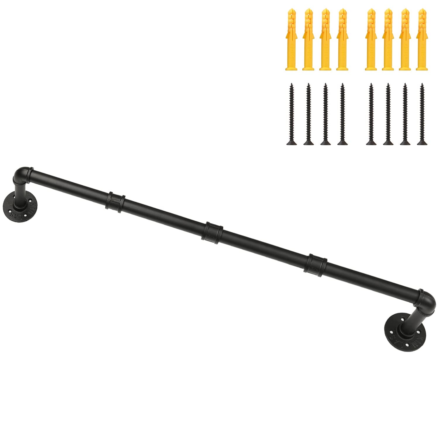 Industrial Pipe Clothing Rack Wall Mounted, 94 cm Detachable Black Iron Garment Clothes Bar, Heavy Duty Metal Hanging Rod for Retail Display, Closet Storage and Laundry Organizing