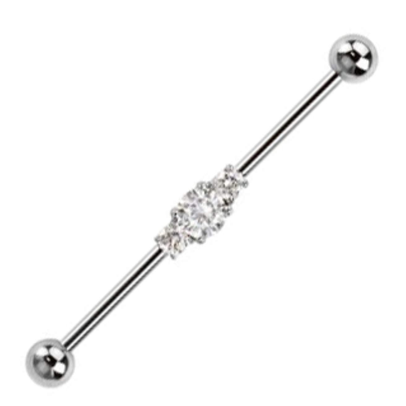 Industrial bar 316L Surgical Steel Three Linked CZs Industrial Barbell 1 1/2" 14 Gauge