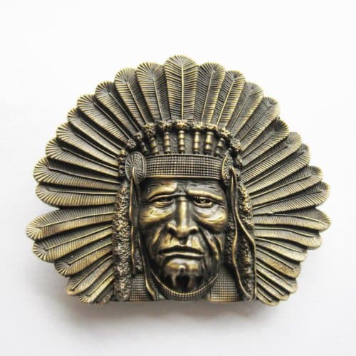 Antique Bronze Indian Chief Head Belt Buckle
