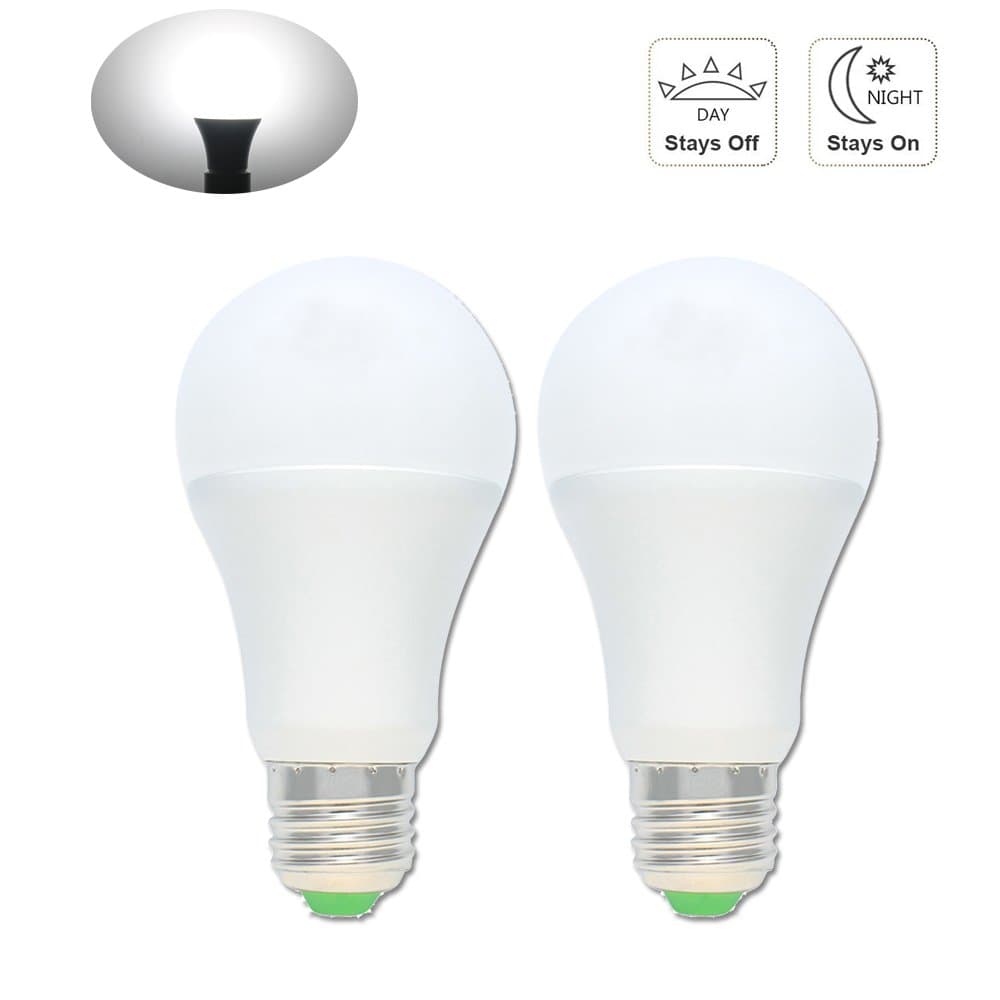 2 Pack Sensor Lights Bulb Dusk to Dawn LED Light Bulbs Smart Lighting Lamp 5W E26/E27 Socket 6000k Automatic On & Off for Outdoor Yard, Porch, Patio, Garage, Garden Security Lighting (Cold White) [Energy Class A+]