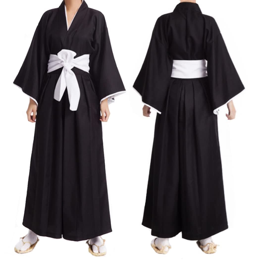 Adult Anime Black Robe Cloak Cosplay Costumes Japanese Traditional Samurai Uniform Kimono Outfit Halloween Outfits