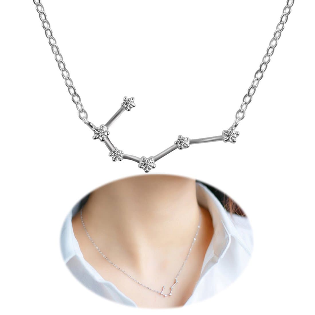 Horoscope Necklace Zodiac Pendant Constellation Charm Astrology Choker Collarbone Crystal Chain Jewelry Cancer