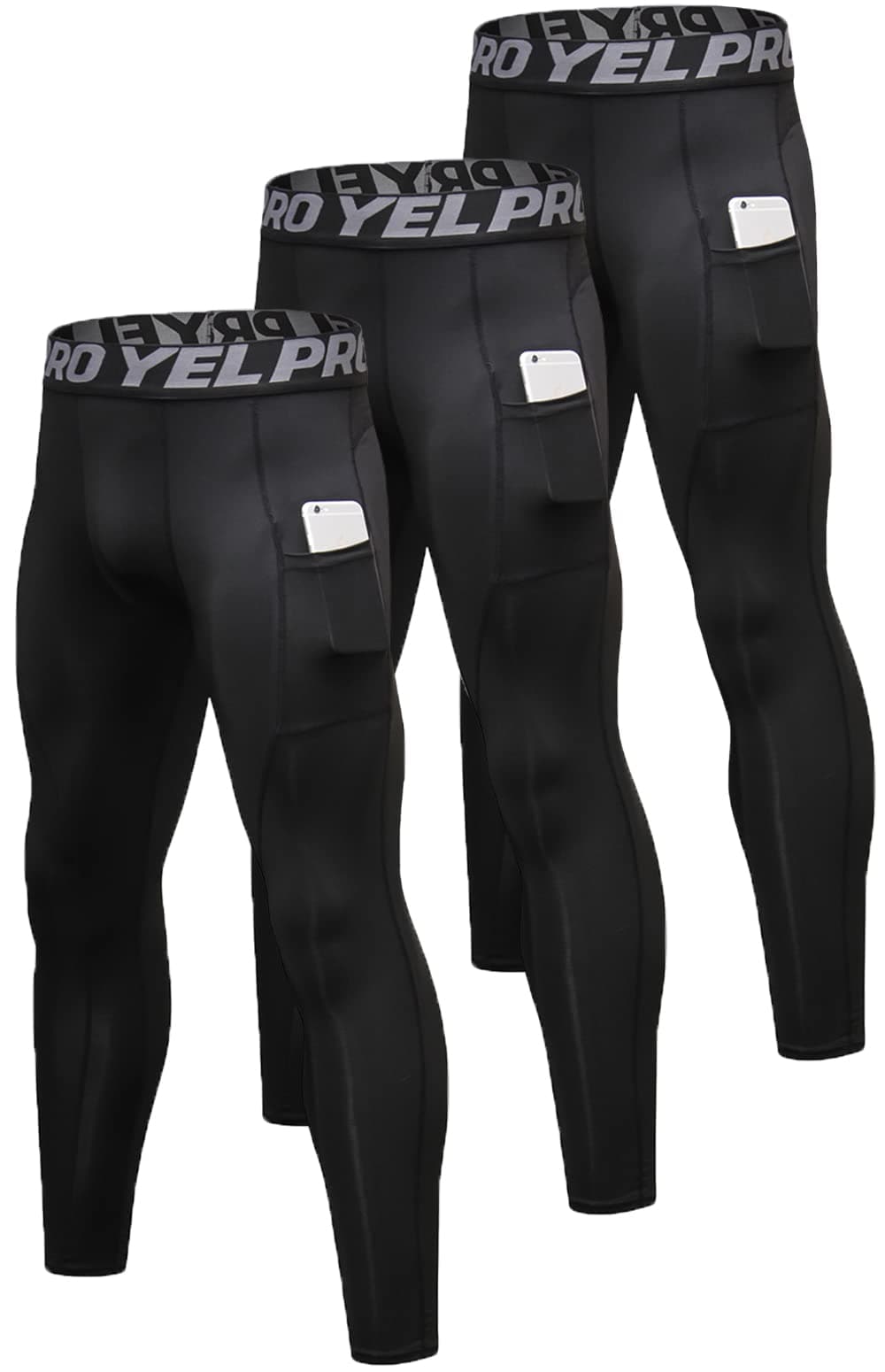 Queerier 3 Pack Men's Compression Pants Athletic Leggings with Pockets Running Baselayer Tights Cycling Workout Pants