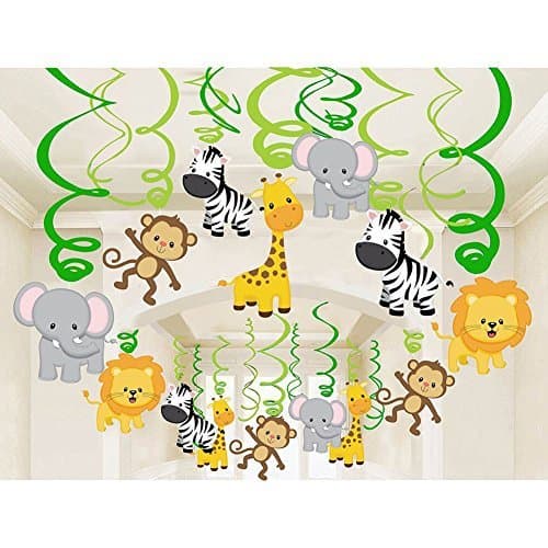 30Ct Jungle Animals Hanging Swirl Decorations for Forest Theme Birthday Baby Shower Festival Party
