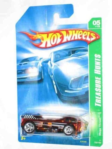 2007 Super Treasure Hunt #5 Mega Thrust Spectraflame Orange Real Rider Tires #2007-125 Collectible Collector Car Mattel Hot Wheels 1:64 Scale Collectible Die Cast Car