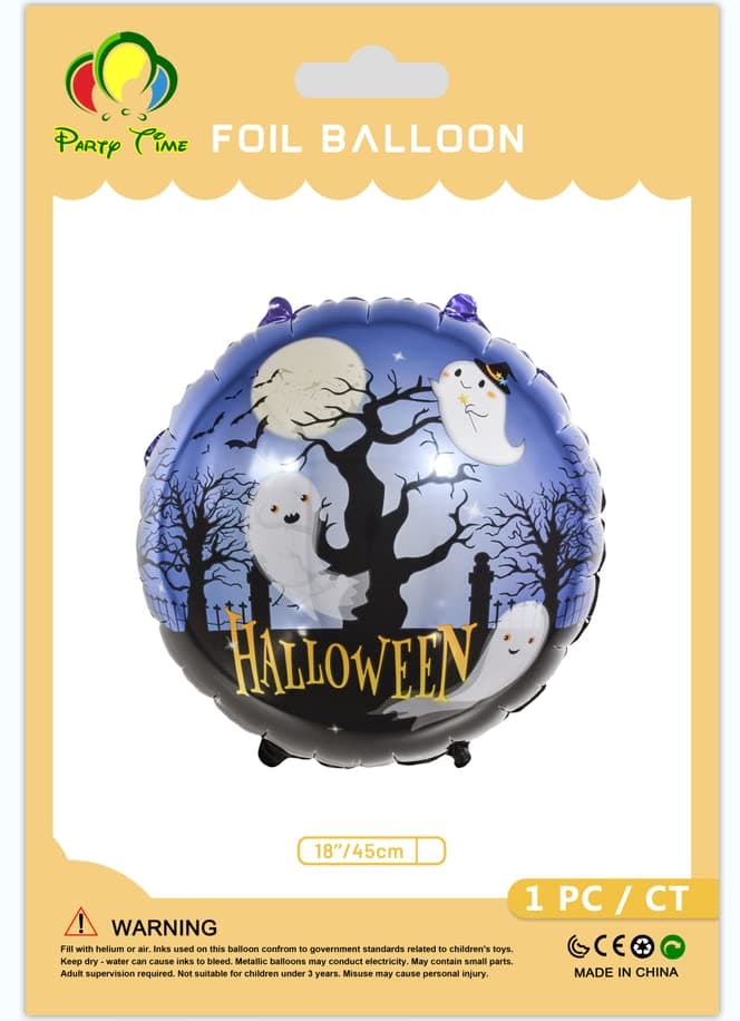 PARTY TIME -1 Piece Halloween Balloons Inflatable Round Aluminum Foil Balloons with Ghost Town Design Halloween Aluminum Film Balloon for Halloween Decoration Supplies (18"/45cm.)