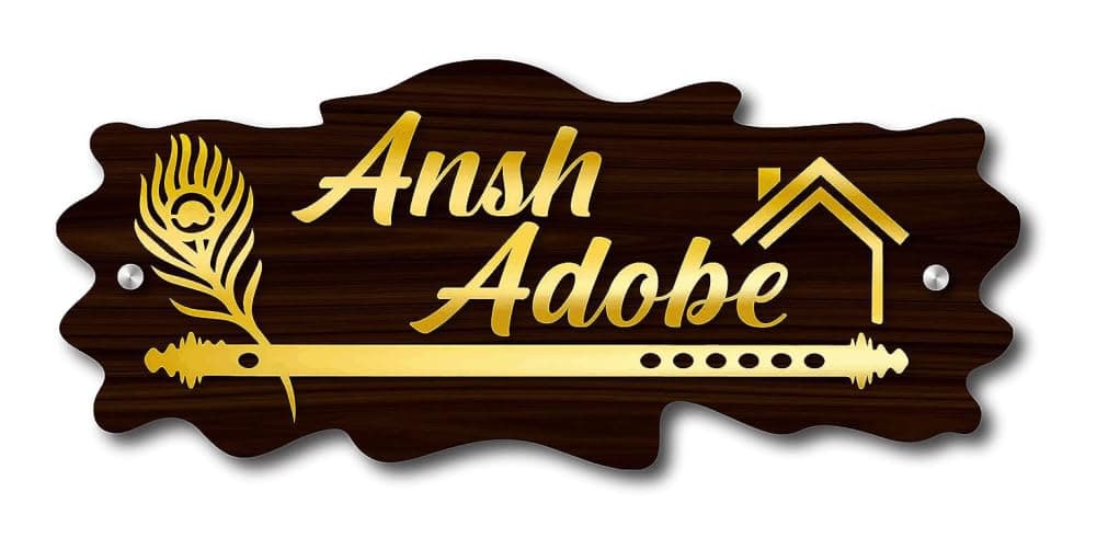 RP KARDZ Personalized Krishna Acrylic Name Plate For Home Entrance | Wooden Texture 3D Name Plate