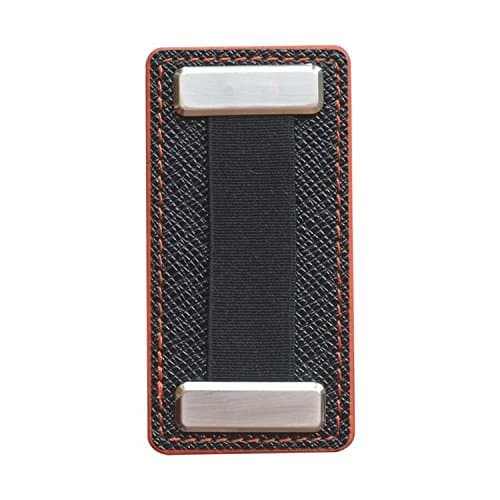 nobiggi Metal Smartphone Finger Strap - (Black and Orange) - Extend Thumb Reach - Safiano Leather - for Most Mobile Devices