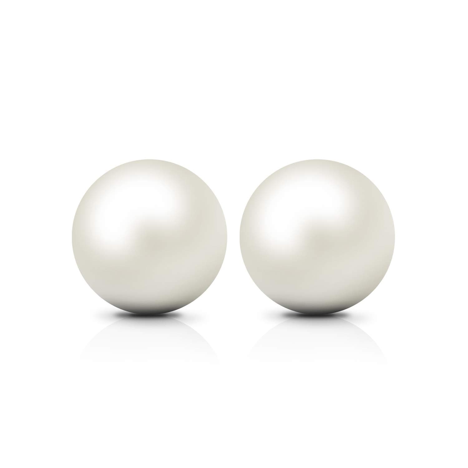 6-10mm Freshwater Cultured Pearl Button Ball Stud Earrings 925 Sterling Silver