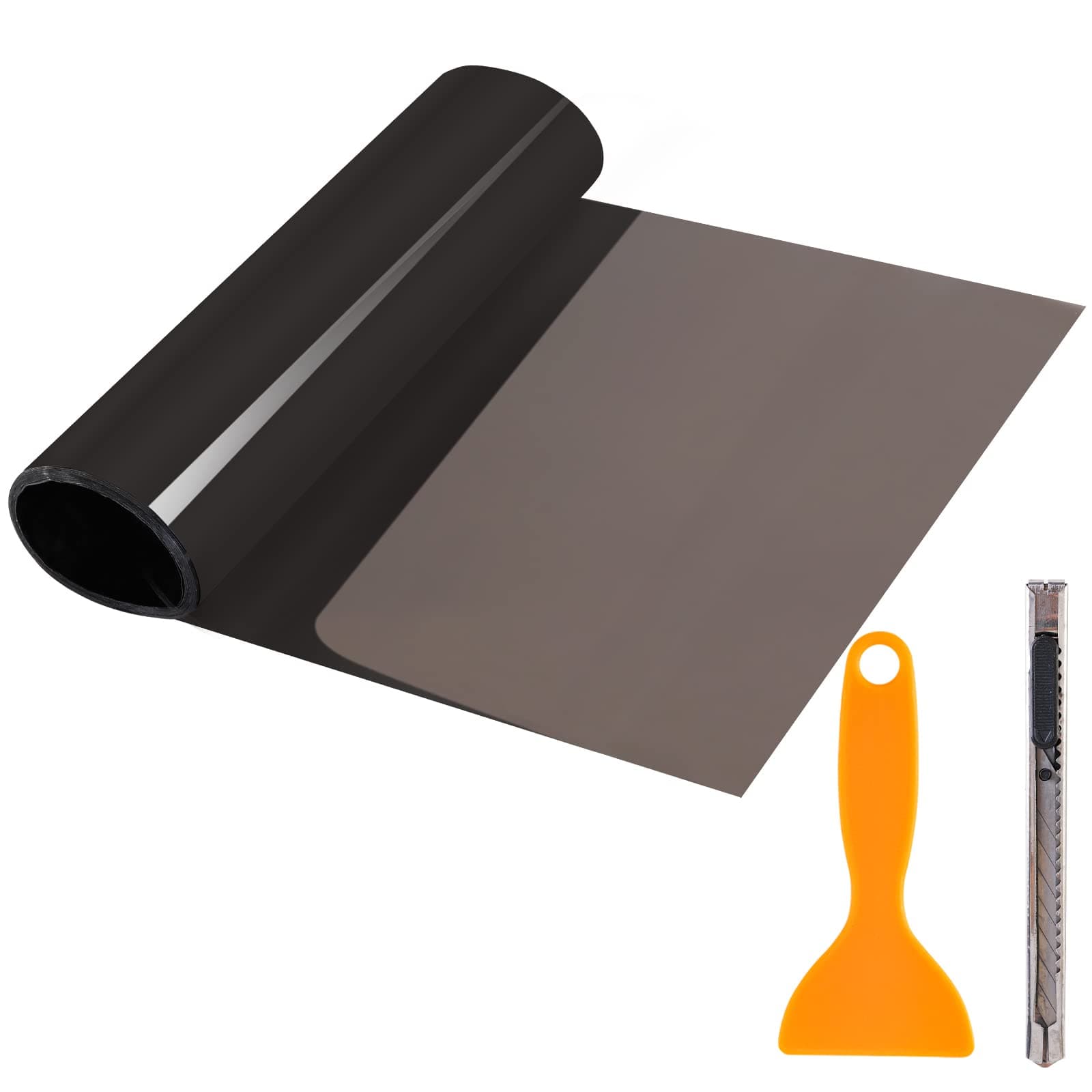 Car Headlight Tint Film, 2PCS 120 x 30cm Self Adhesive Taillight Smoke Fog Light Vinyl Film Sheet Chameleon Sticker with Squeegee and Cutter (Light Black)