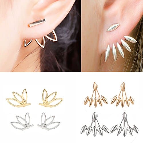 4Pairs Lotus Earrings Jewelry Hollow Flower Ear Jacket Stud Earrings andTwo different styles