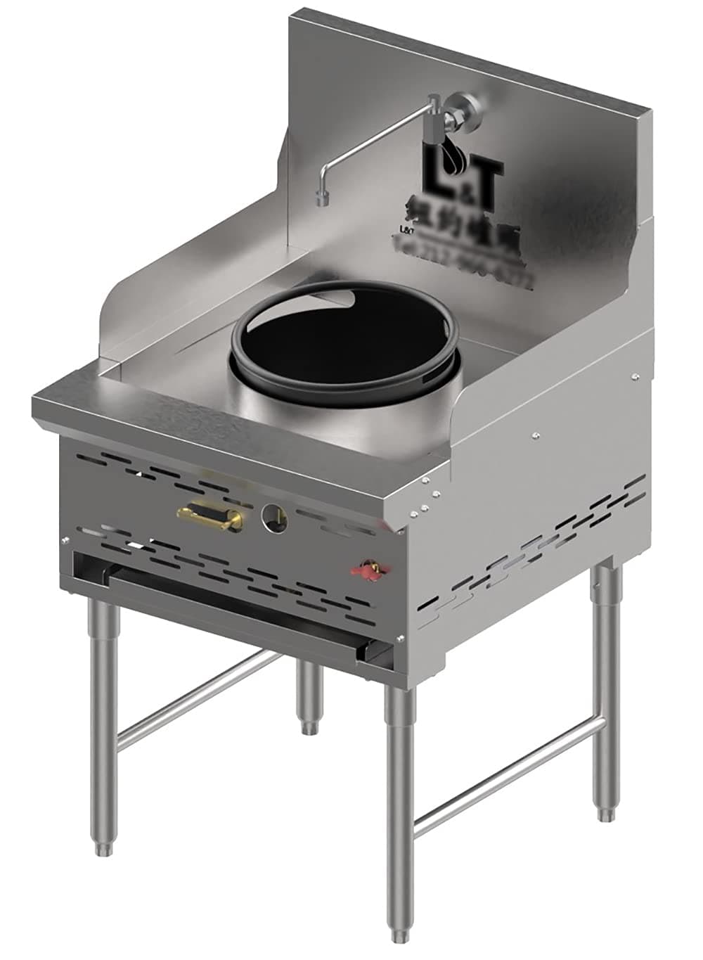 Pantin (Propane Gas) 13" Single Chamber Commercial Restaurant Stainless Steel Compact Wok Range - 128,000 BTU