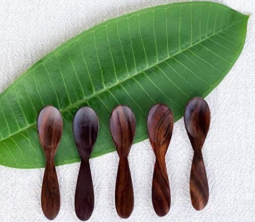 Bali Harvest Set of 5 Handmade Wooden Spoons | Rosewood | Eco Friendly | Dessert Spoons | Ice Cream Scoops | Salt Sugar Spoons | Vegan Gift | Natural Finishing