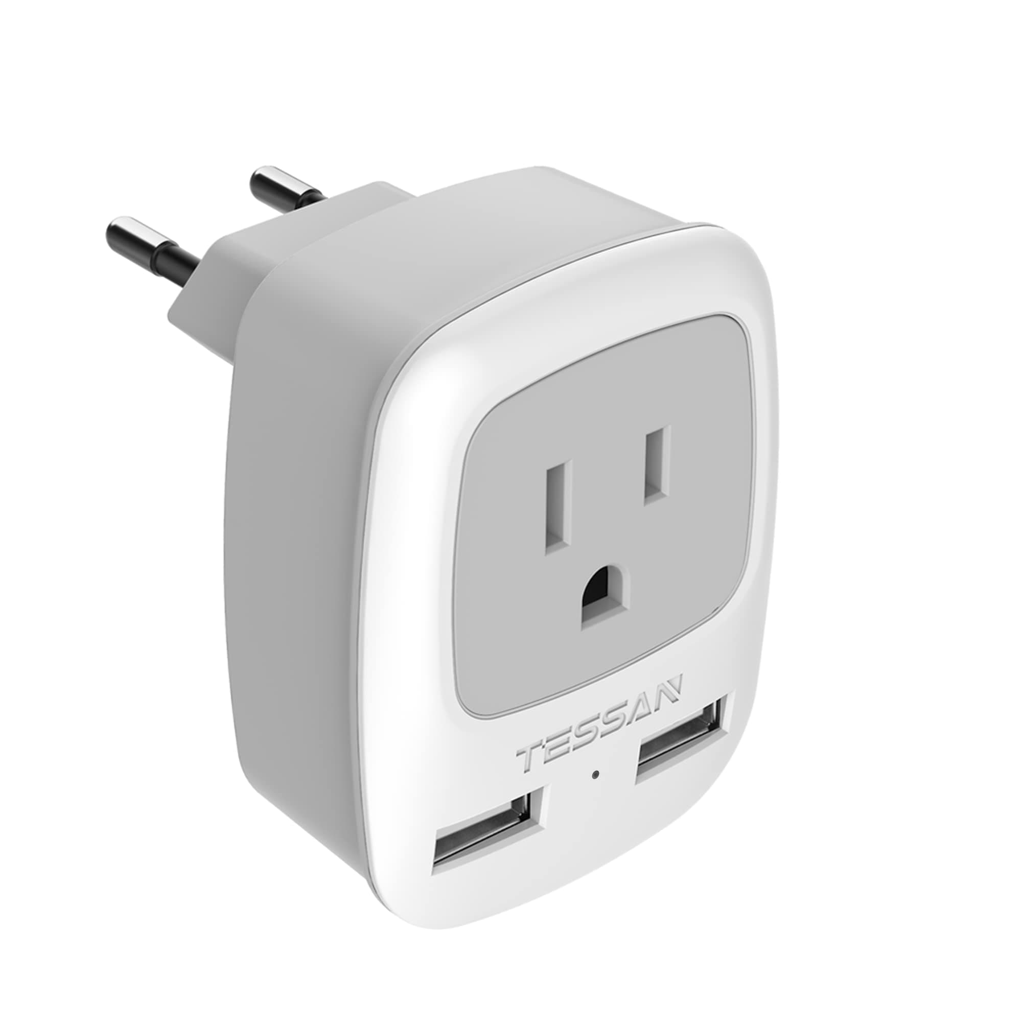 Universal Power Plug Adapter with Dual USB Charging Ports, 3 in 1 AC Outlet for USA to Most of EU Europe (Type C)