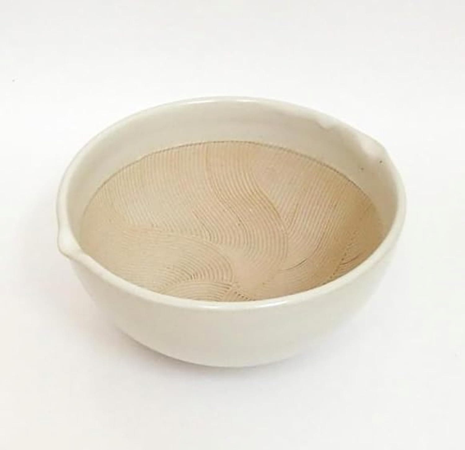 Made in Japan Ripple Ridge Mortar & Pestle (Suribachi & Surikogi) Set 6.6 inches, for Both Right and Left Handed, Ivory, Authentic Mino Ware Pottery