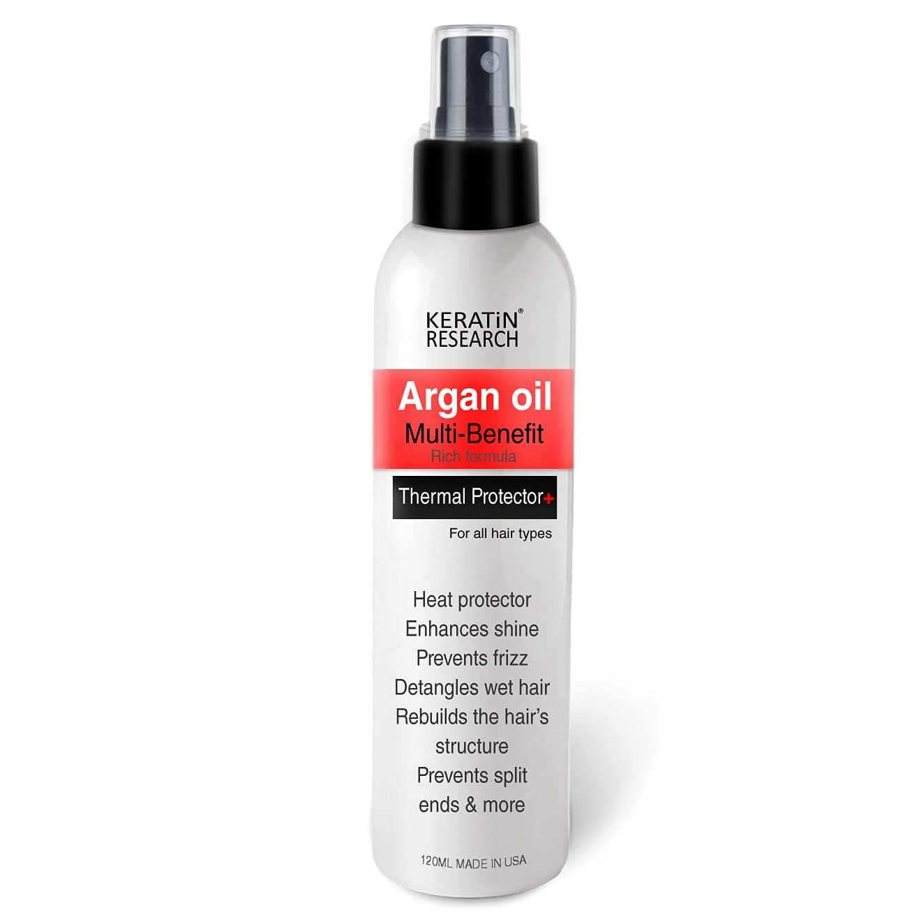 Keratin Research Thermal Hair Protector Spray - Enhances Shine, Eliminates Frizz, Detangles, Prevents Split Ends, Replenishes Nutrients, Heat Activated for Styling