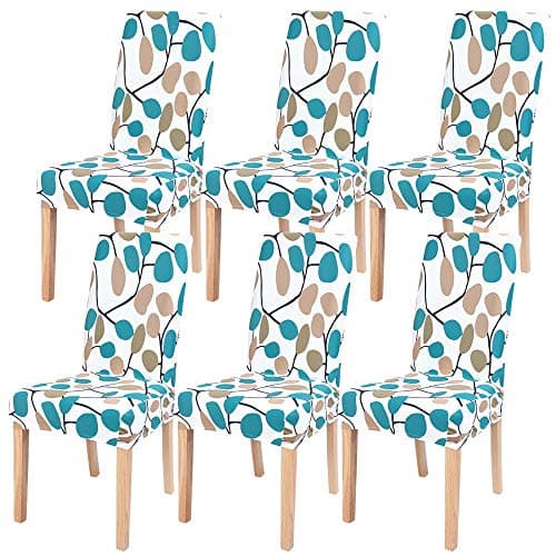 SearchI Dining Room Chair Covers Slipcovers Set of 6, Spandex Super Fit Stretch Removable Washable Kitchen Parsons Chair Covers Protector for Dining Room,Hotel,Ceremony,White+Leaves