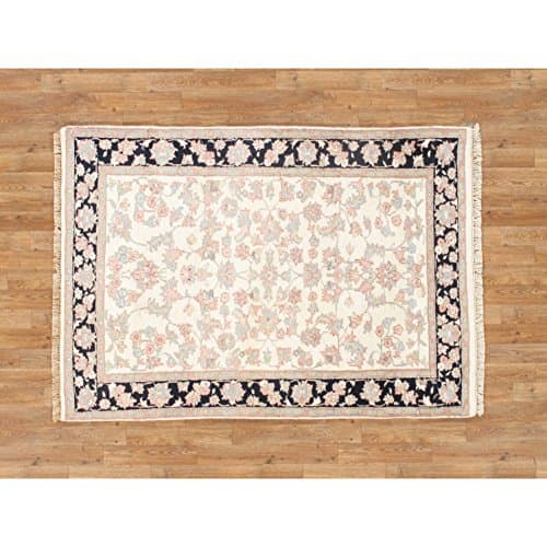 NYCRugs Oriental Hand Knotted 4' X 6' Wool Kashan Rug Traditional Ivory Carpet