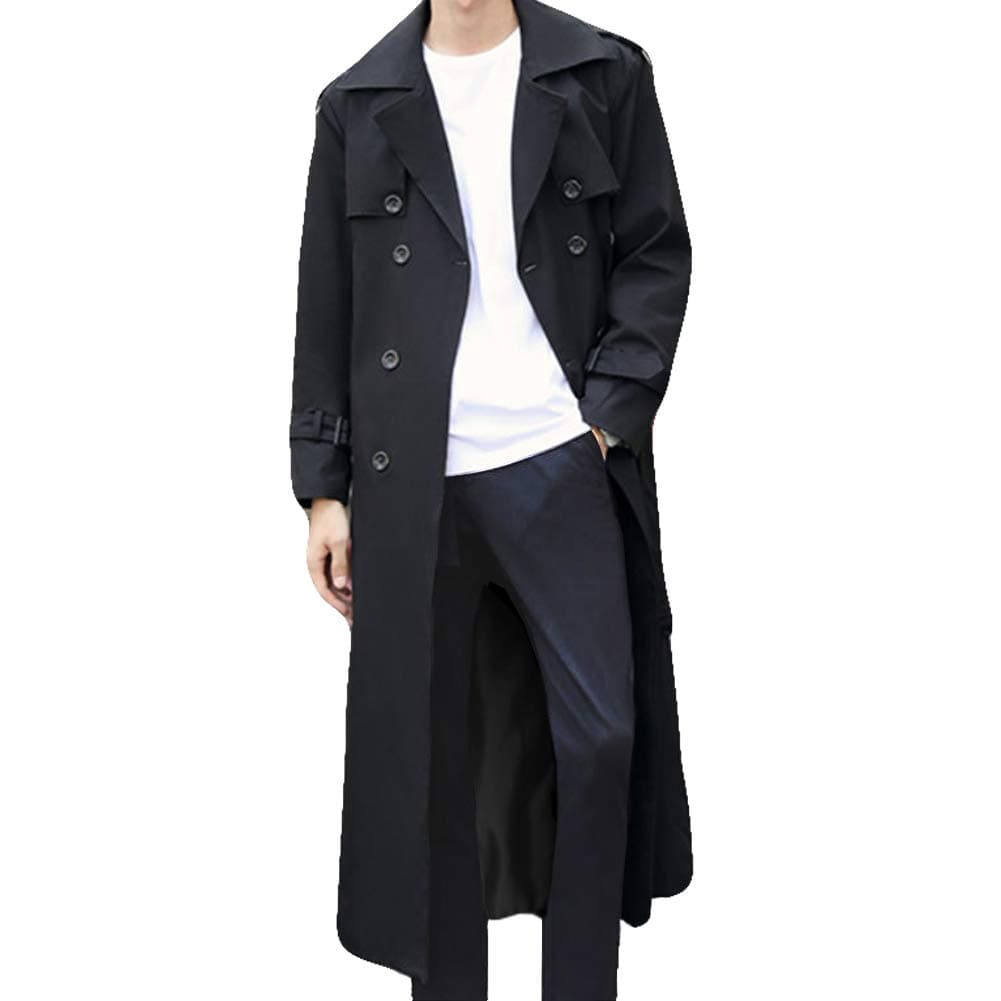 Men's Double Breasted Trench Coat Oversized Casual Windbreaker Lapel Long Jacket Overcoat