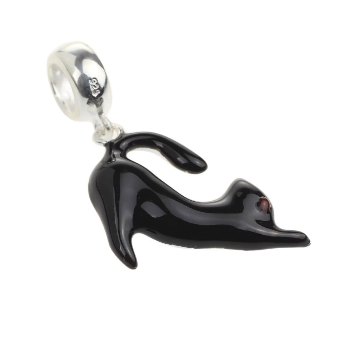 Beads Hunter Jewelry Black Cat Pendant .925 Sterling Silver Bead Charm Pandora Chamilia Biagi & European Bracelets Compatible