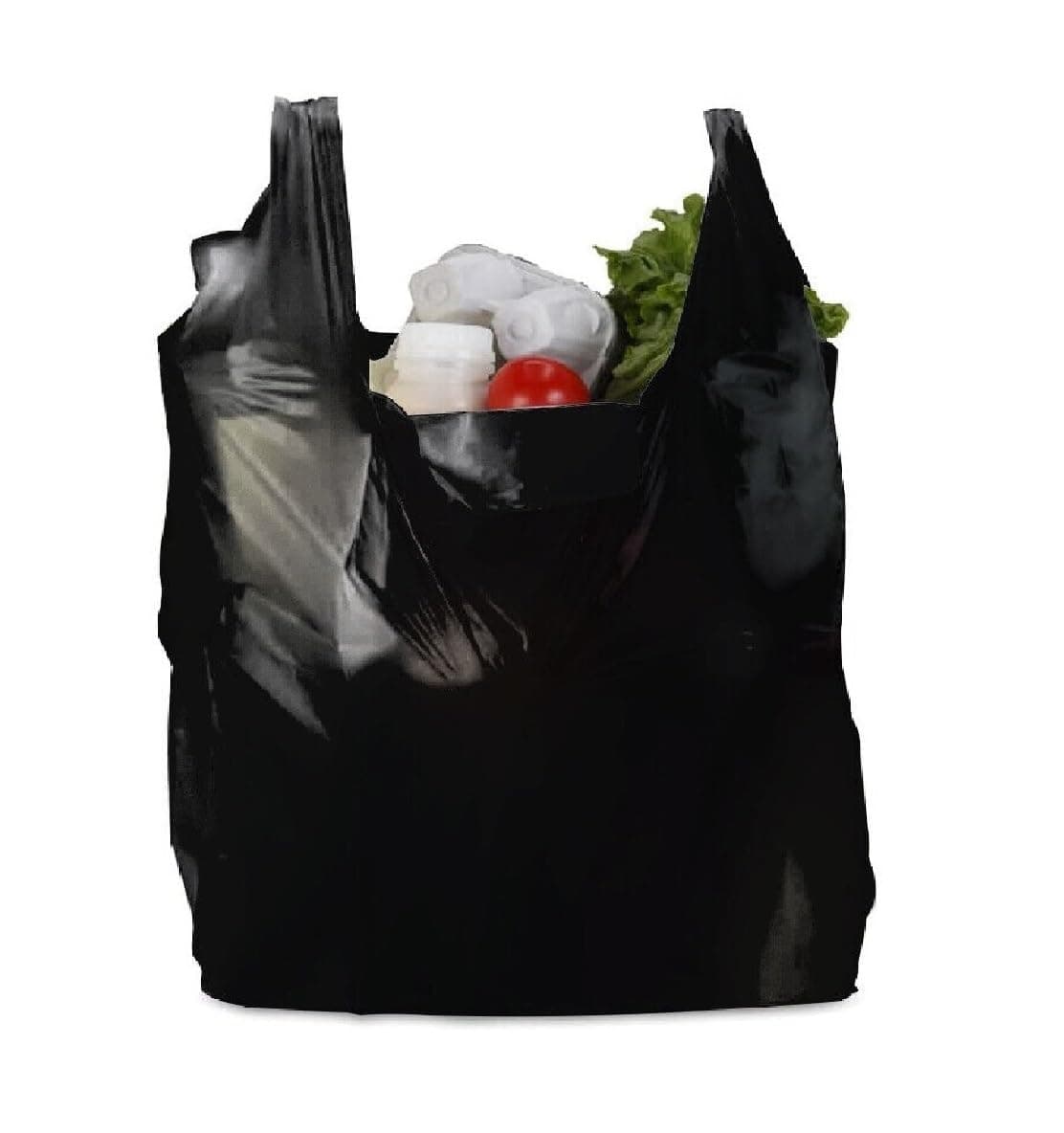 200 x Vest Carrier Bags 11" x 17" x 21" 18mu Black Heavy Duty Plastic Carry Shopping Supermarket Groceries Bag