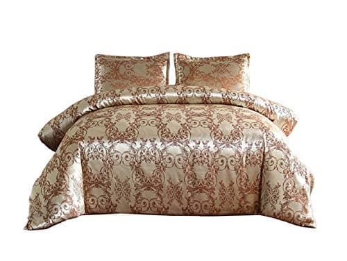 A Nice Night Bedding European Paisley Damask Design Jacquard Duvet Cover Set Queen,Champagne