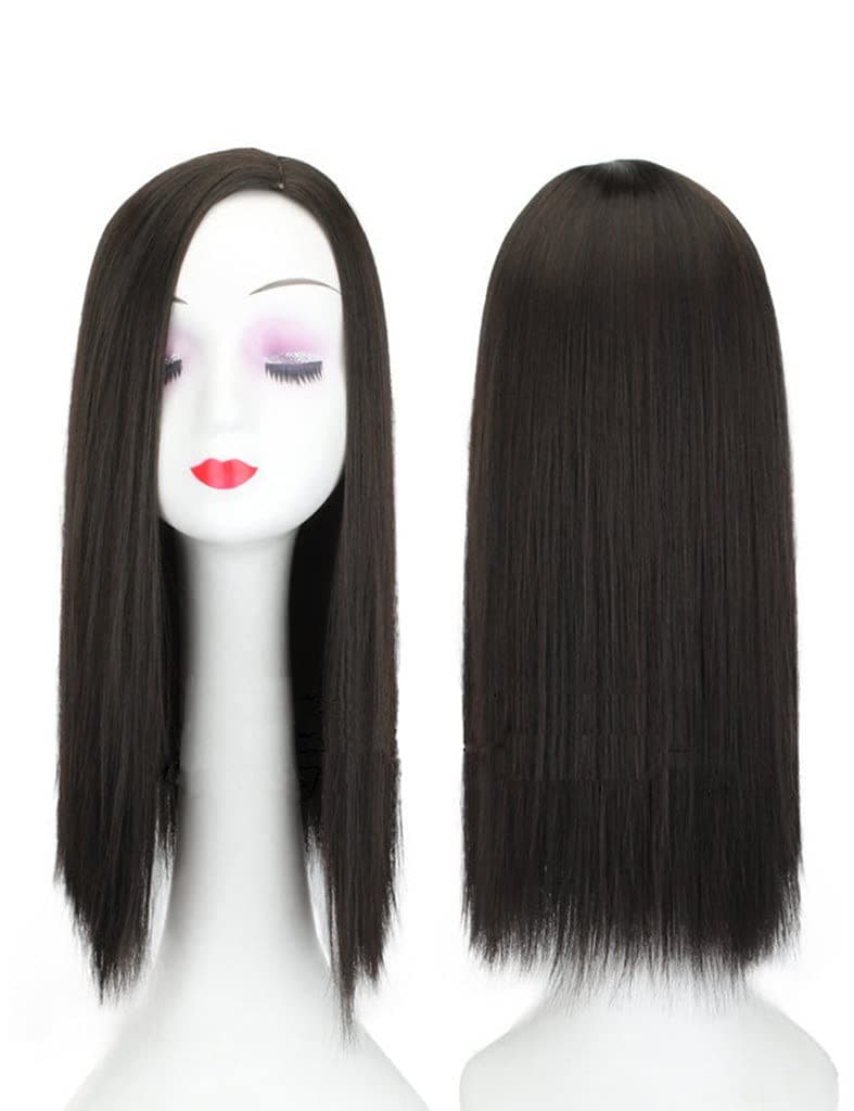 Left Side Part Straight Toupee Forehead Hairpiece Clip in 20" Topper Wiglet for Women Thinning Hair Dark Black