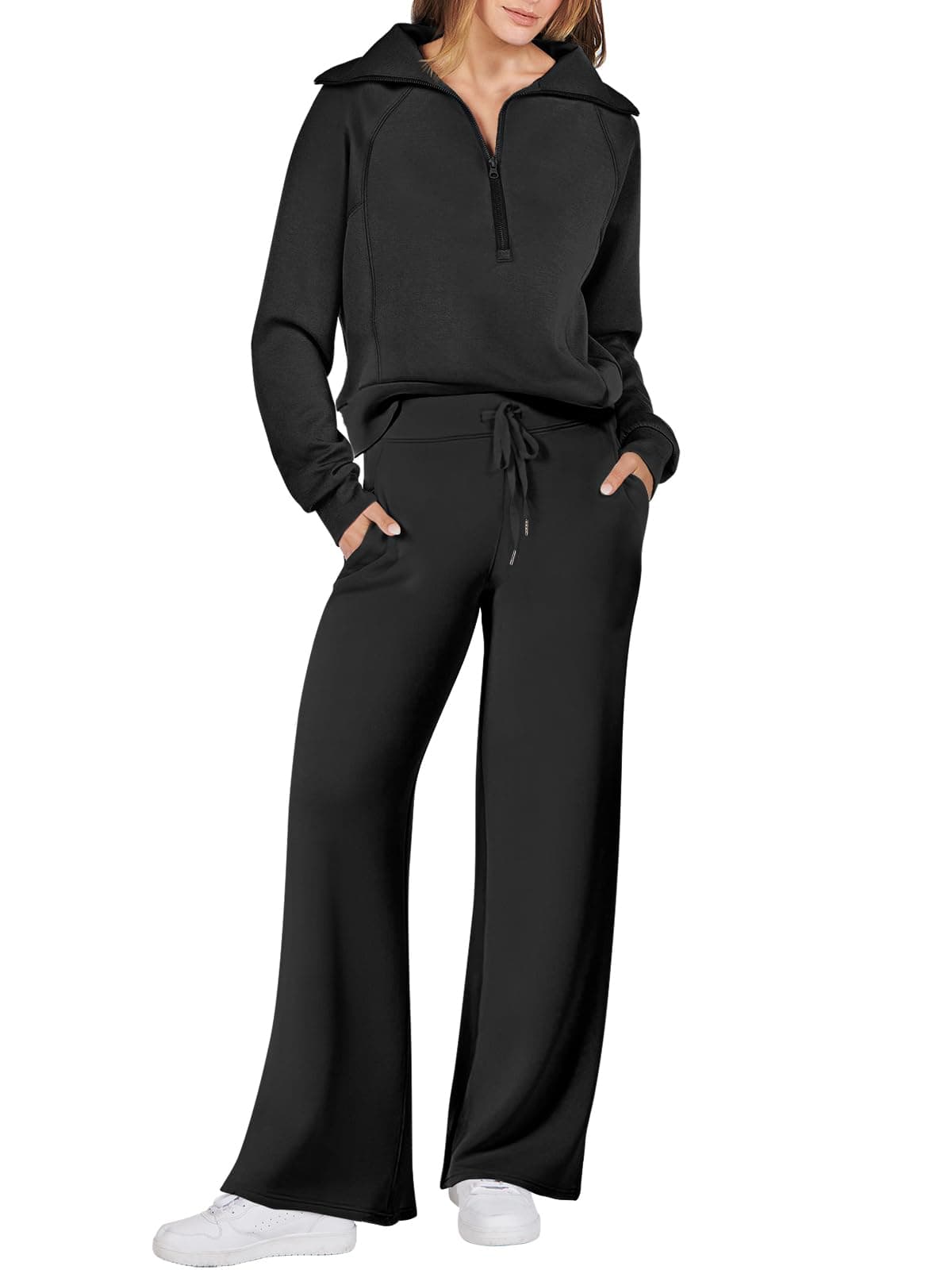 Women 2 Piece Outfits 2025 Fall Fashion Airport Wide Leg Pants Lounge Set Leisure Travel Vacation Clothes Sweatsuits