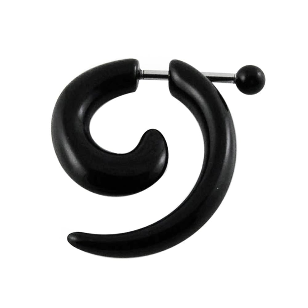 Fake Ear Plugs Solid Black UV Spiral with 16 Gauge 316L Surgical Steel Barbell Sold by Piece