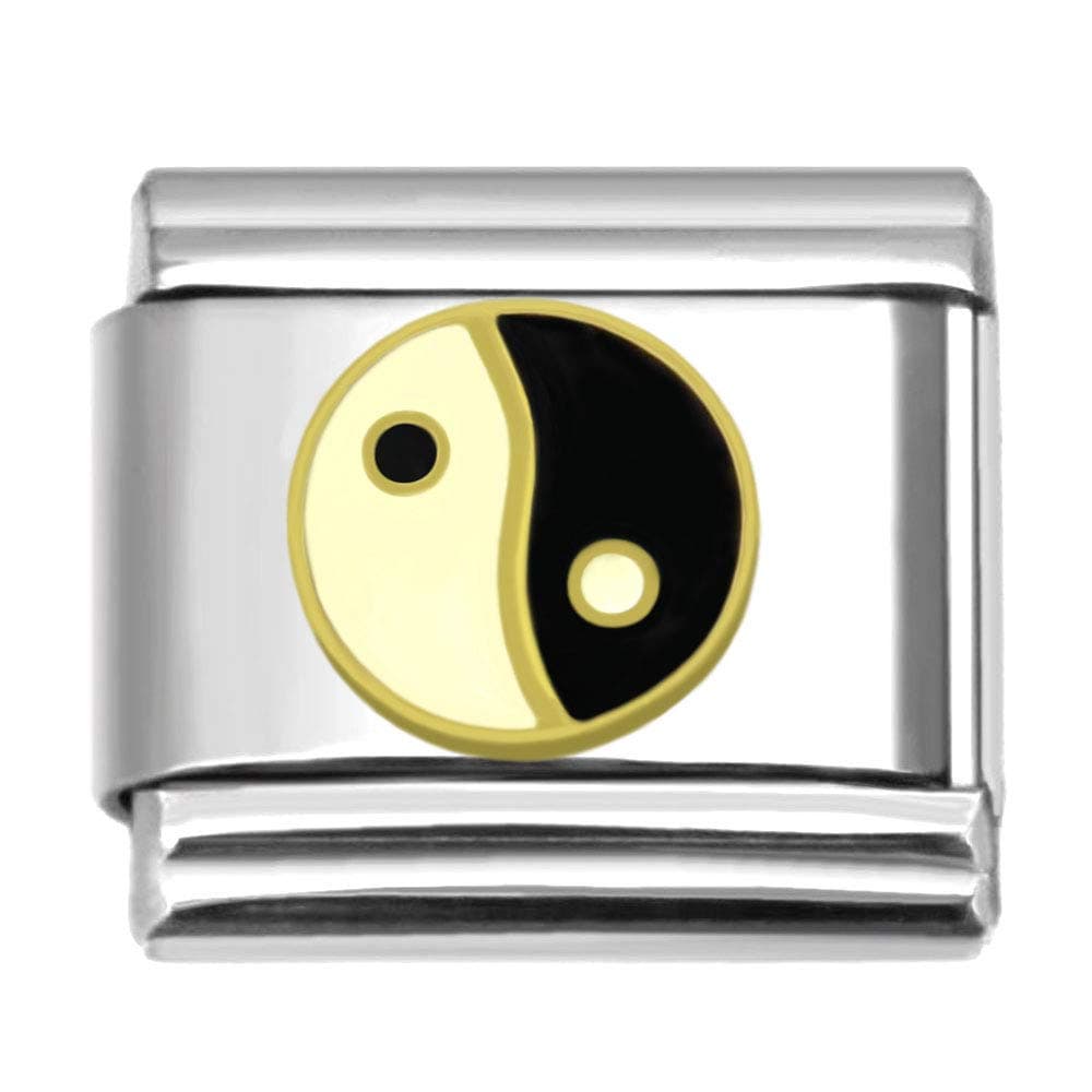 SilverAndJewelry Yin Yang Italian Charm 9 mm Stainless Steel Bracelet Link
