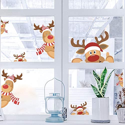 IARTTOP Christmas Reindeer Wall Decal，Happy Cartoon Reindeer Wall Mural Removable DIY Vinyl Door Sticker for Showcase Christmas Window Clings,Xmas Nursery Home Decorations