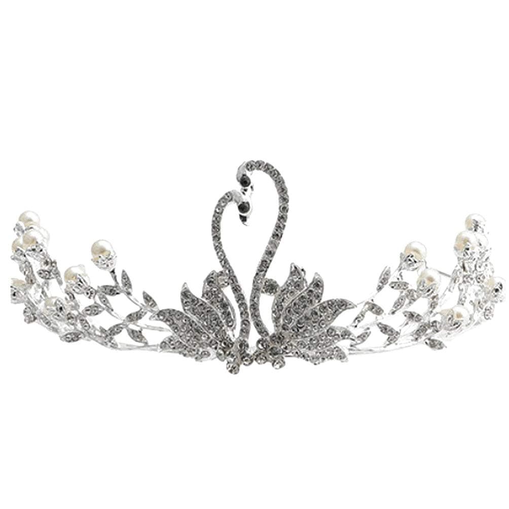 Toyvian Silver Swan Tiara Bride Rhinestone Crown Wedding Head Tiara Headband Party Crown Headpiece