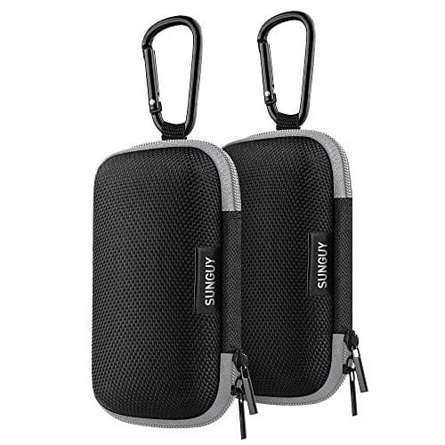 Storage Carrying Case, SUNGUY【2Pack, Black x2】 Portable Rectangular EVA Hard Zipper Earbud Carrying Case with Carabiner Clip for Wireless Earpiece, Powerbeats3, Jaybird X3, Earphones