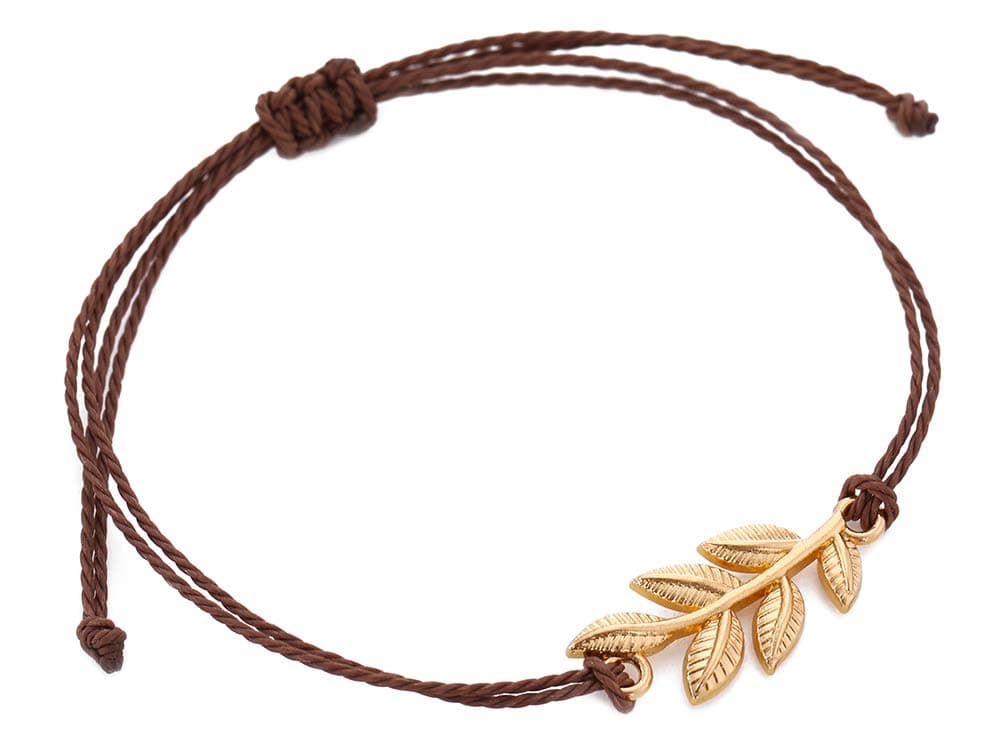 EUEAVAN Fashion Olive Branch Pendant Talisman for Peace Wax Cord Bracelet (Camel)