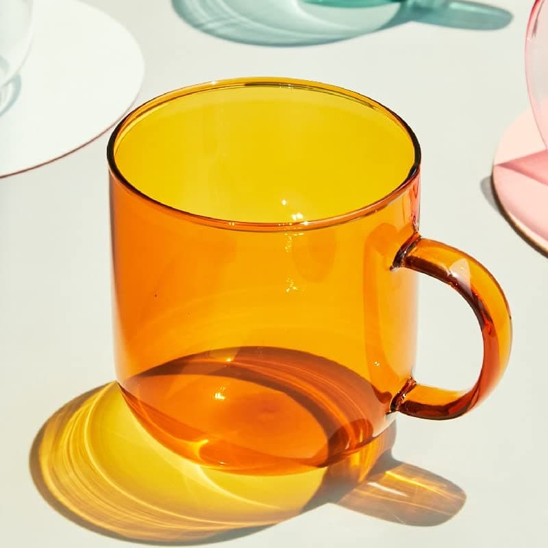 Heat Resistant Glass Colorful Coffee Glasses with Handle Household Milk Breakfast Cup Drinking Glasses (Capacity : 350ml, Color : Amber)