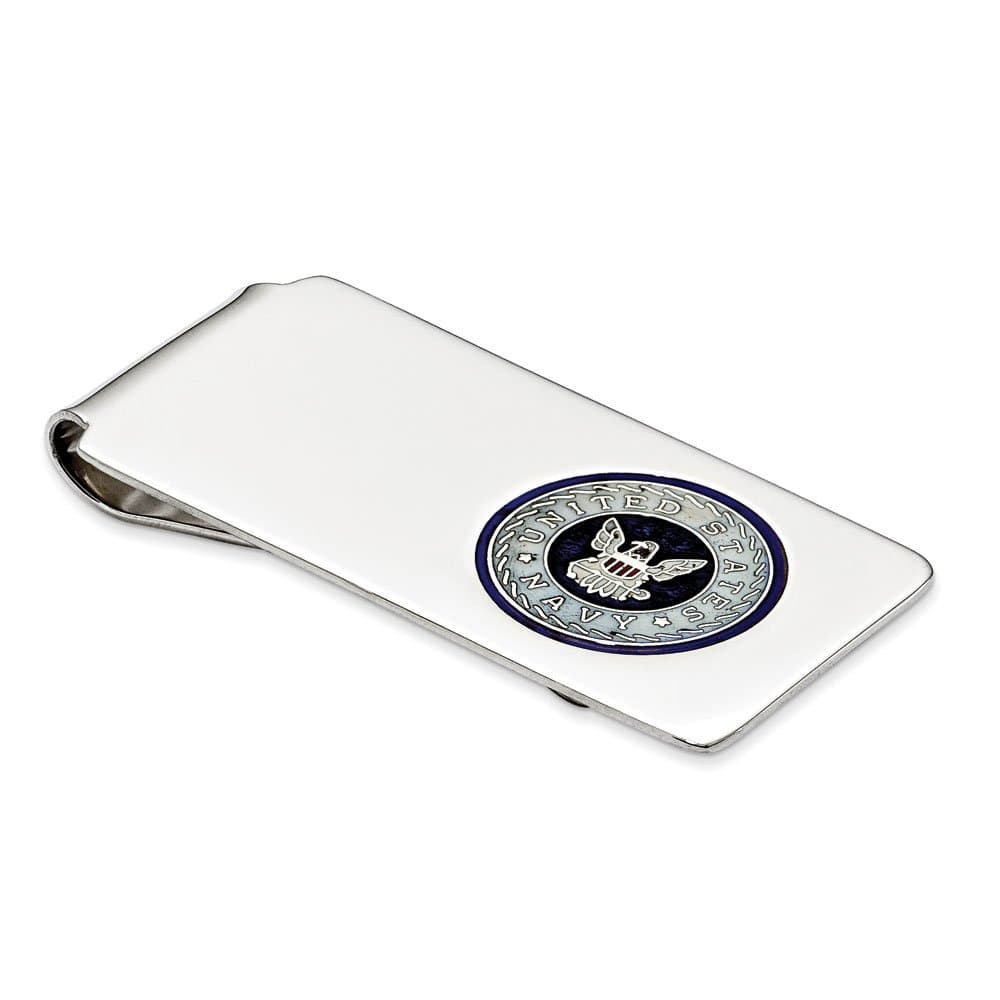 925 Sterling Silver Enamel Accented Us Navy Money Clip