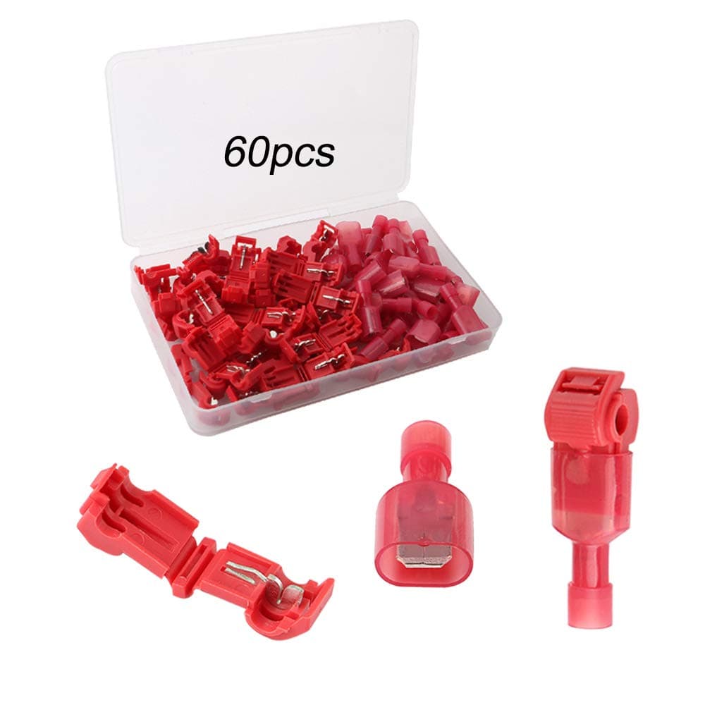 60Pcs (30 Pairs) Premium T-Tap Wire Terminals Kit, T-Tap Self-Stripping Wire Connectors with Nylon Fully Insulated Male Quick Disconnect (Red)