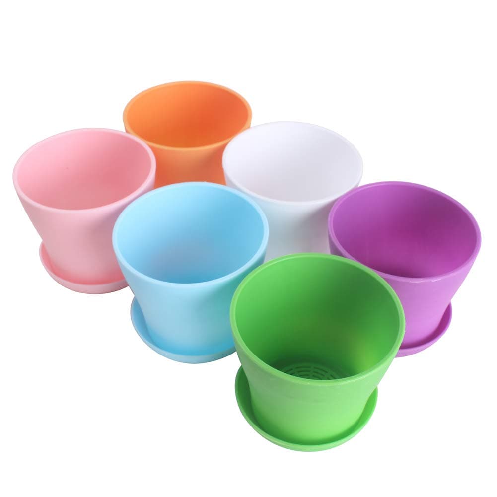 WARMBUY 6 Pack Colorful Round Plastic Plant Pots with Saucers