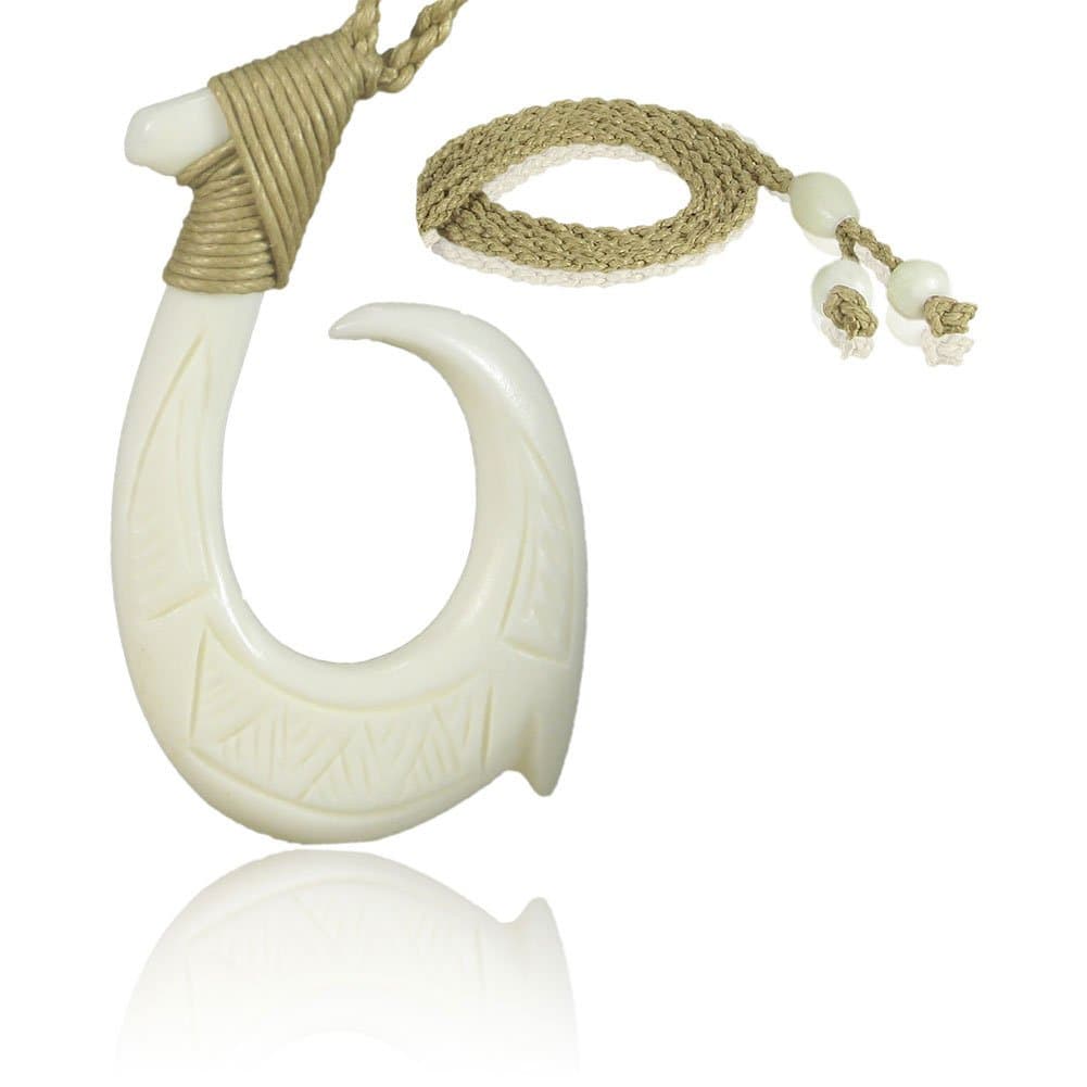 Hawaiian Hand Carved Bone Fish Hook Necklace | Hawaiian Tattoo