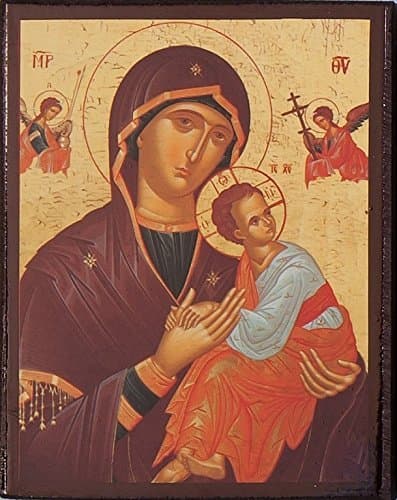 Icon of Our Lady. Icon of the Madonna and Child. The Virgin Mary Made in Greece. 9cms x 6cms.