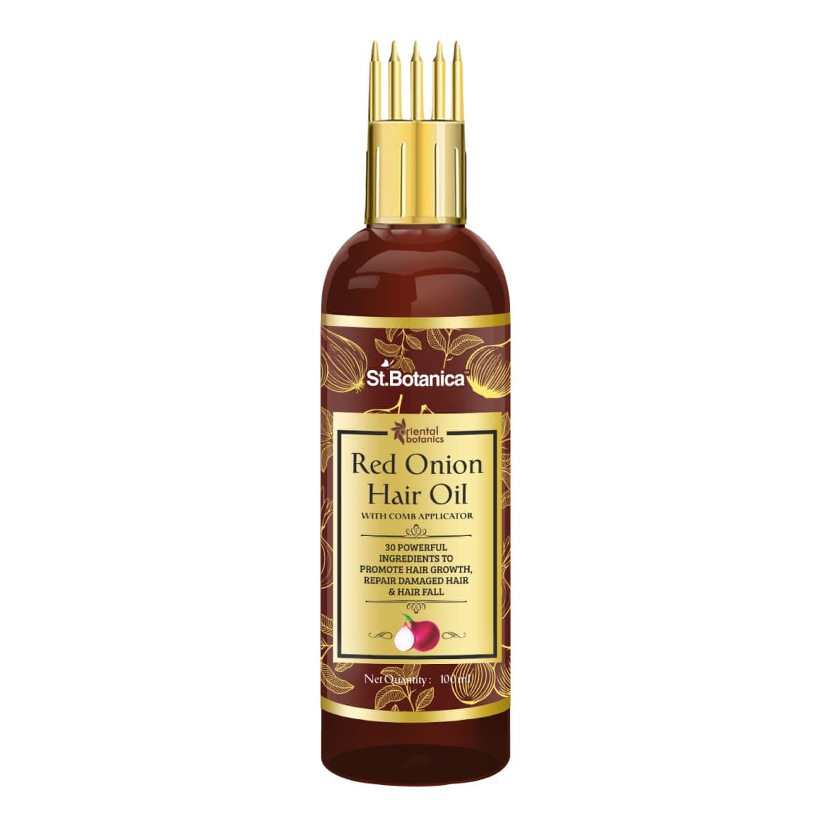 Oriental Botanics Red Onion Hair Oil with Comb Applicator 100ml - With 30 Oils & Extracts for Stronger Growth and to Control Hair Fall