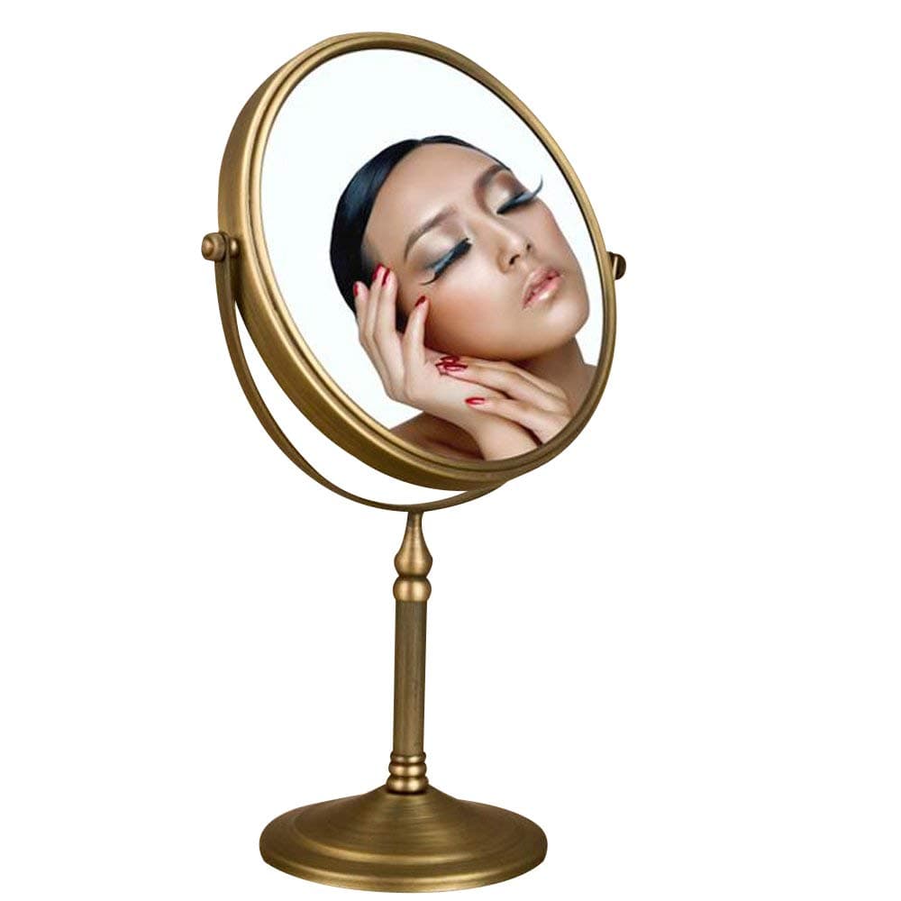 TM Antique Brass Tabletop 3X Magnification Vanity Makeup Bathroom Mirror