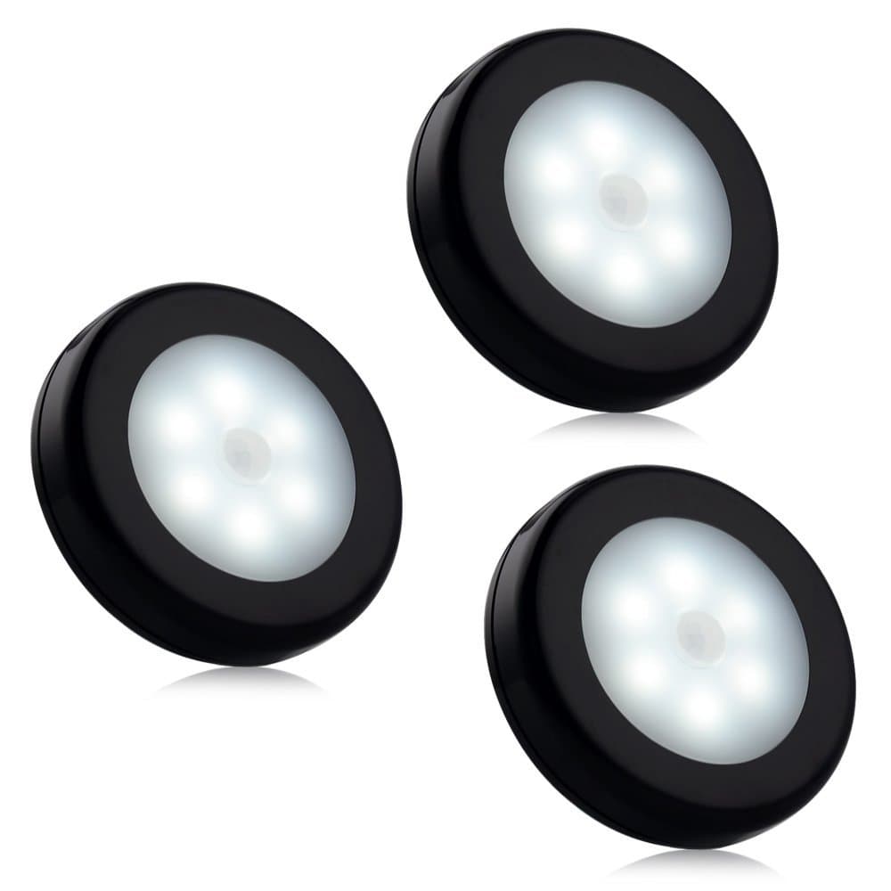 Tontec 6 LED Motion Sensor Night Light Stick-on Anywhere Motion-Activated Detector LED Security Lights Auto on/Off Battery Powered for Porch,Garage,Basement,Closet,Cabinet,Bathroom(White)