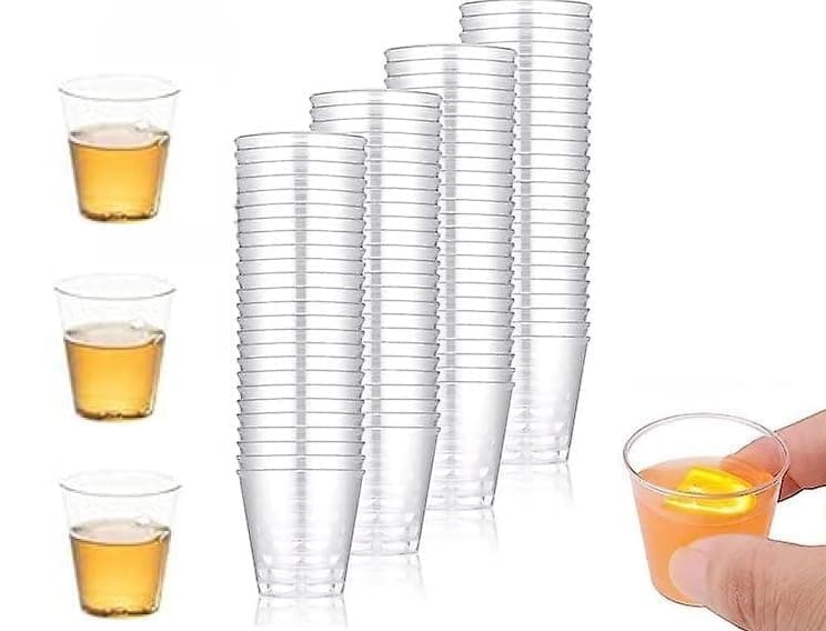 Shot Glasses 30x Plastic Mini Durable Reusable Party Cups - Small Sample Tasting Cups for Birthdays, Weddings, BBQ, Parties (Pack of 30)